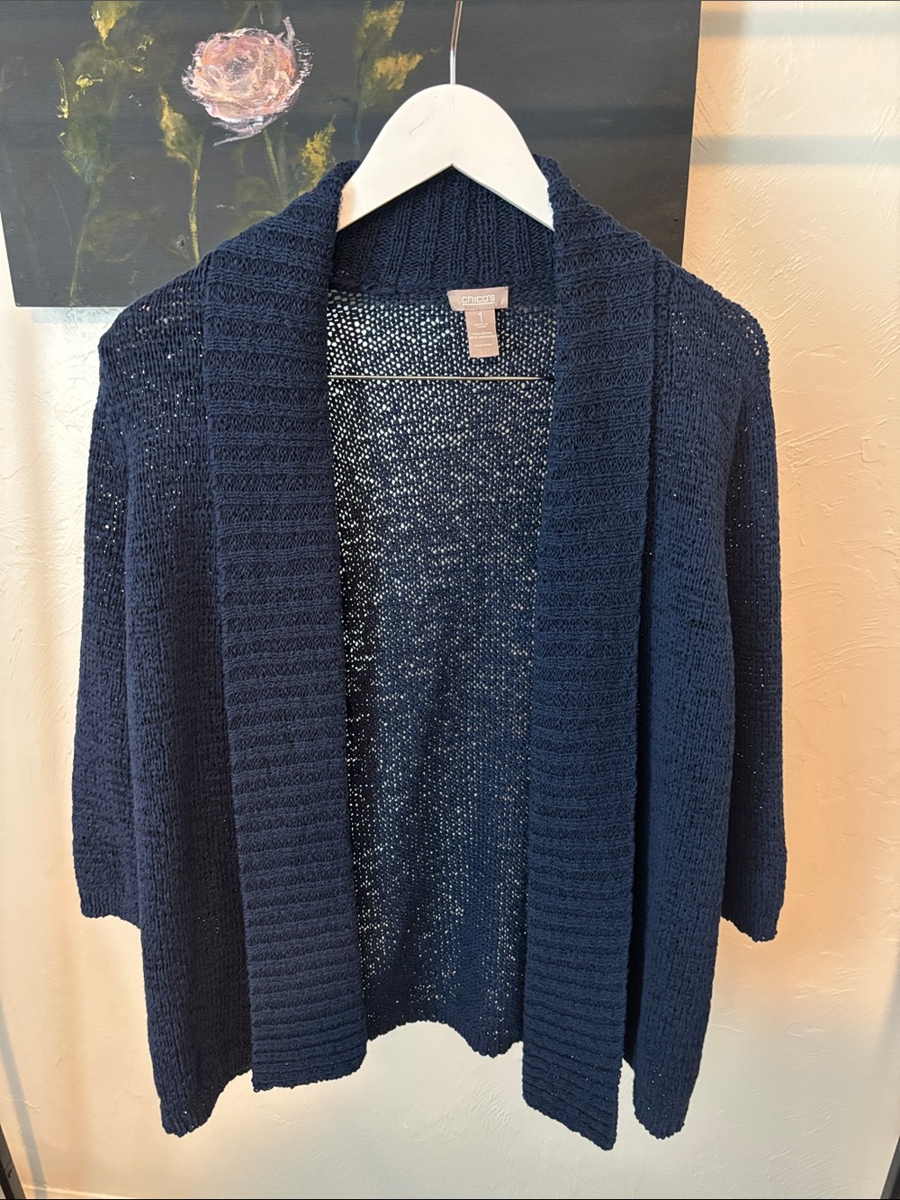Chico's Navy Open-Front Knit Cardigan